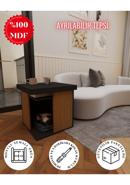 Pati Dostu Ikili Konfor Sehpa | Üstü Tepsi | %100 Mdf