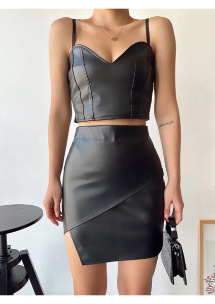 Lvsqvr Kapaklı Asimetrik Model Deri Etek Siyah S240106 (Beden: M)