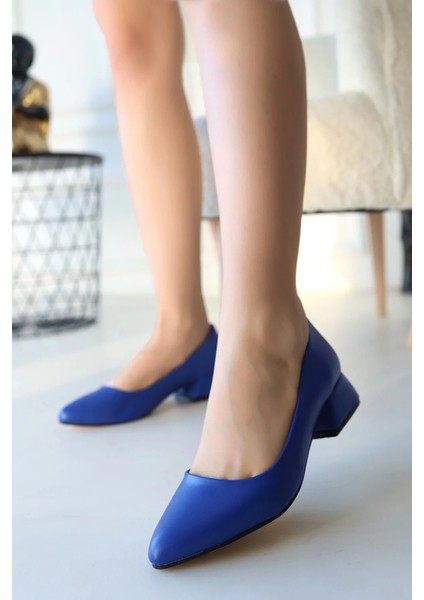 Bosel Desniy Mavi Cilt Topuklu Ayakkabı