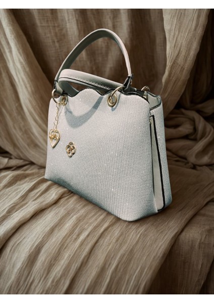 Beyaz Taşlı Abiye Çanta