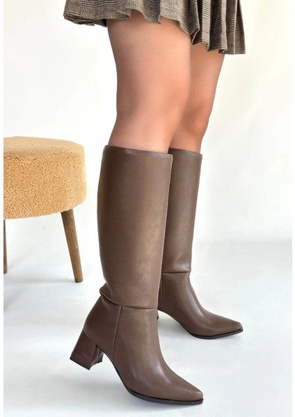 Roksa Acı Kahvei Cilt Topuklu Çizme modelleri