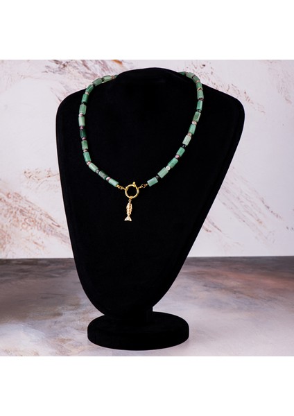 Aventurin ve Turmalin Doğal Taş Kadın Kolye – Şıklık, Denge ve Pozitif Enerji Kolyesi