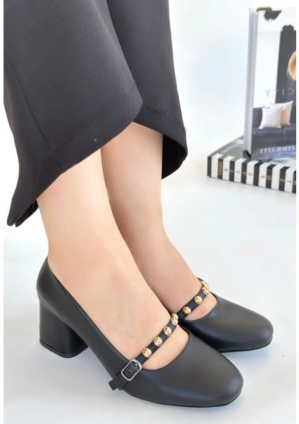 Nrtmsa Tino Siyah Cilt Topuklu Ayakkabı (Numara: 36)