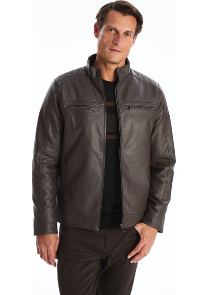 Yeni Sezon Standart Kalıp Erkek Deri Görünümlü Ceket