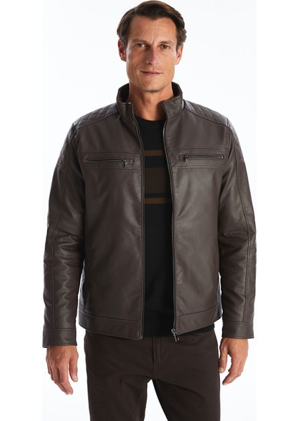 Yeni Sezon Standart Kalıp Erkek Deri Görünümlü Ceket modelleri