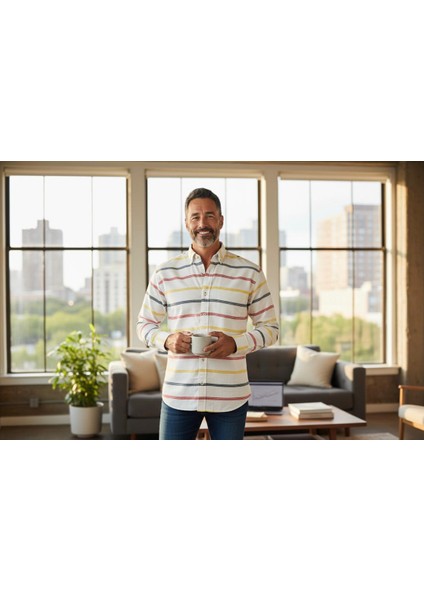 Klasik %100 Cotton Uzun Kollu Terletmeyen Kışlık 2 Renkli Çizgili Gömlek (Regular Kalıp) fiyatları