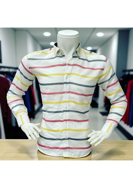 Klasik %100 Cotton Uzun Kollu Terletmeyen Kışlık 2 Renkli Çizgili Gömlek (Regular Kalıp) modelleri