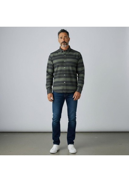 Klasik %100 Cotton Uzun Kollu Terletmeyen Kışlık 2 Renkli Çizgili Gömlek (Regular Kalıp) fiyatları