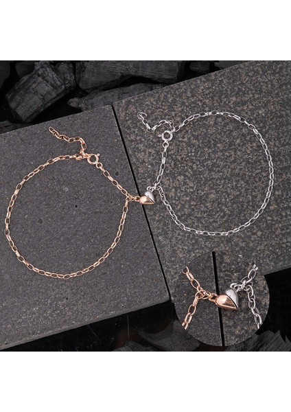 925 Ayar Gümüş Rodyum Rose Çift Kalpli Aşk Bileklik T8622 (770770)