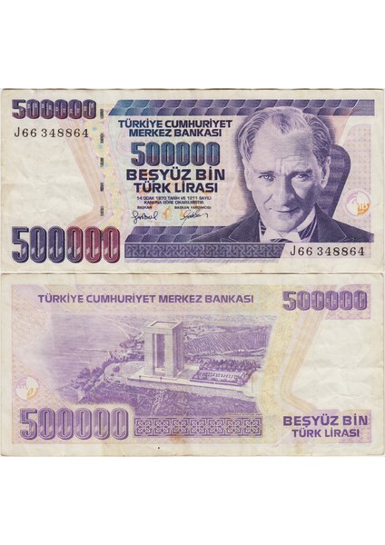 Türkiye Cumhuriyeti 7. Emisyon 4. Tertip 500.000 Lira J66 Çok Temiz+