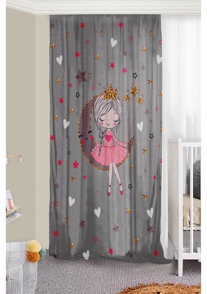 Prenses Kalpli Çift Kanatlı Çocuk Odası Fon Perde