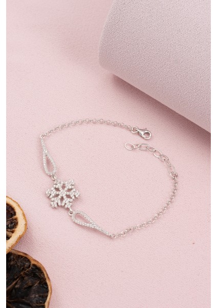 925 Ayar Gümüş Rodyumlu Zirkon Taşlı Kar Tanesi Bileklik fiyatları