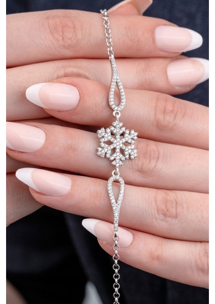 925 Ayar Gümüş Rodyumlu Zirkon Taşlı Kar Tanesi Bileklik modelleri