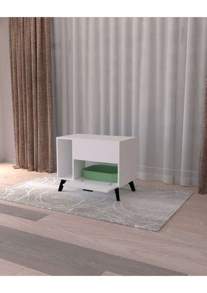 Beyaz Kedi Tuvalet Dolabı | Gizli Girişli %100 Mdf fiyatları