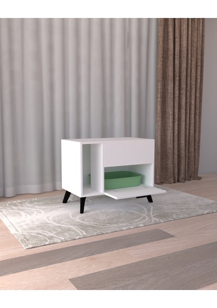 Beyaz Kedi Tuvalet Dolabı | Gizli Girişli %100 Mdf modelleri