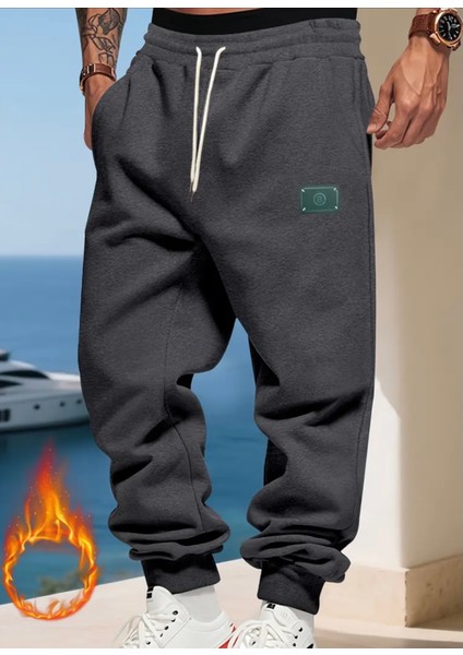 Büyük Beden Özel Tasarım Yeşil Etiket Baskılı %100 Pamuk Kışlık Erkek Eşofman Altı