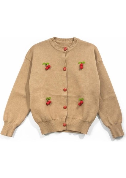 Triko Kiraz Detaylı Cotton Angora Yünlü Bisiklet Yaka Hırka modelleri