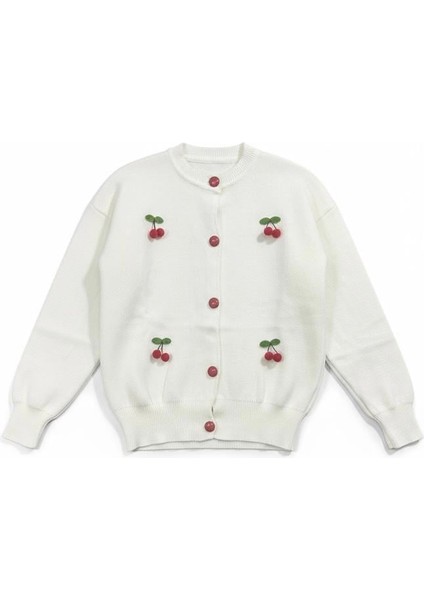 Triko Kiraz Detaylı Cotton Angora Yünlü Bisiklet Yaka Hırka modelleri