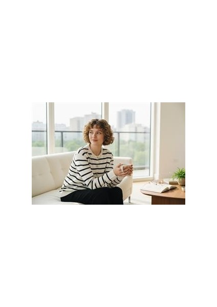 Triko Angora Cotton Çizgili Yünlü Uzun Kollu Hırka fiyatları