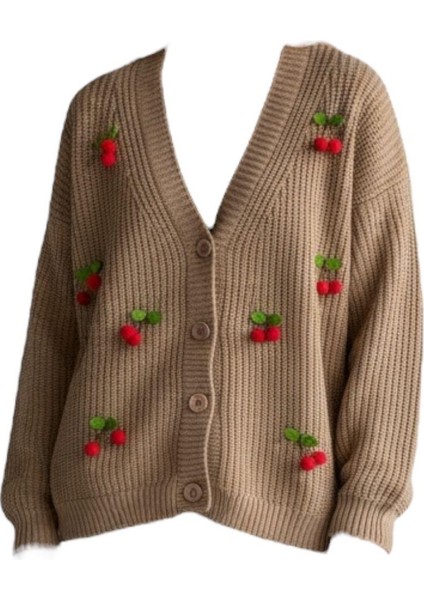 Triko Kiraz Detaylı Cotton Angora Yünlü Uzun Kollu Kazak modelleri