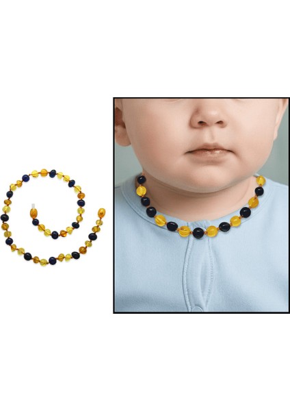 Sarı Lacivert Renk Natural Form Doğal Damla Kehribar Taşlı Bebek Diş Kolyesi fiyatları
