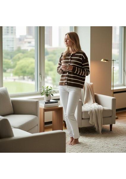 Triko Angora Cotton Çizgili Yünlü Uzun Kollu Hırka fiyatları