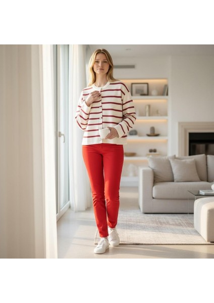 Triko Angora Cotton Çizgili Yünlü Uzun Kollu Hırka