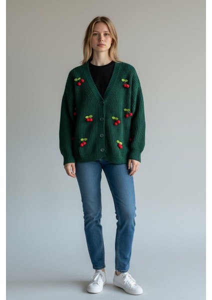 Triko Kiraz Detaylı Cotton Angora Yünlü Uzun Kollu Kazak