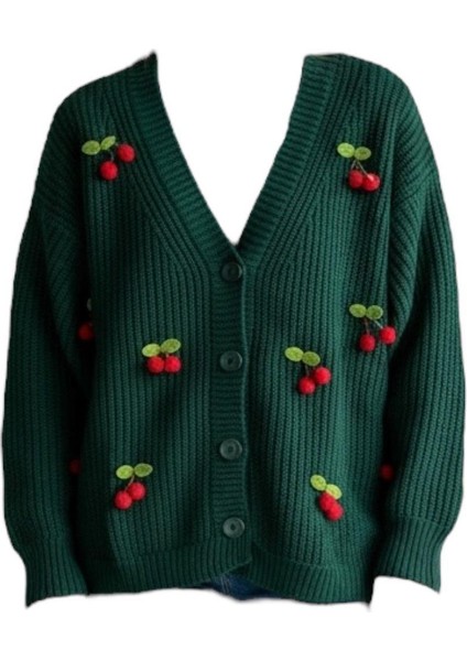 Triko Kiraz Detaylı Cotton Angora Yünlü Uzun Kollu Kazak modelleri