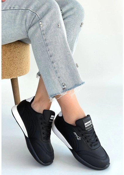 Nrtmsa Tawen Siyah Cilt Bağcıklı Spor Ayakkabı (Numara: 36)