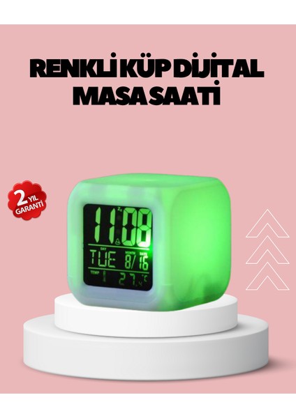 Nrtmsa Kronometre ve Takvim Destekli Renk Değiştiren LED Dijital Küp Saat