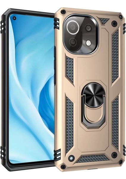 Xiaomi Mi 11 Lite Kılıf Sofya Yüzüklü Silikon Kapak - Gold