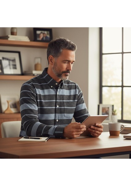 Klasik %100 Cotton Uzun Kollu Terletmeyen Kışlık 2 Renkli Çizgili Gri Gömlek (Regular Kalıp) fiyatları
