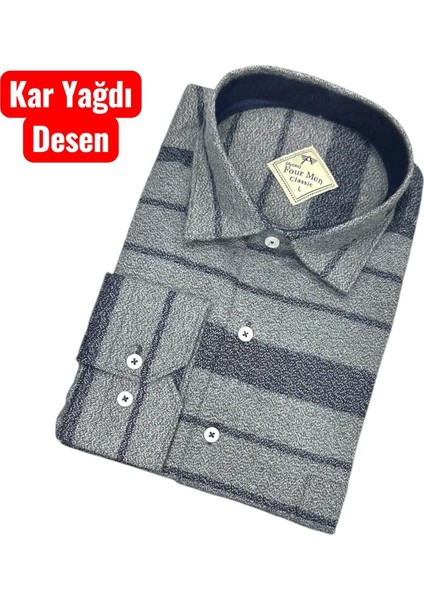 Klasik %100 Cotton Uzun Kollu Terletmeyen Kışlık 2 Renkli Çizgili Gri Gömlek (Regular Kalıp) modelleri