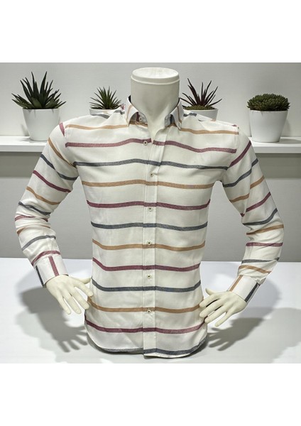 Klasik %100 Cotton Uzun Kollu Terletmeyen Kışlık 2 Renkli Çizgili Gömlek (Regular Kalıp) fiyatları