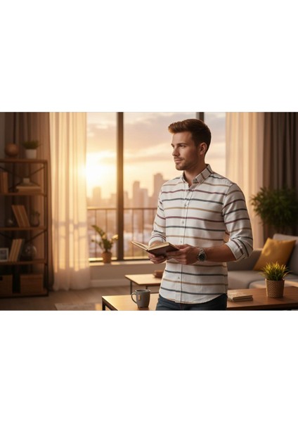 Klasik %100 Cotton Uzun Kollu Terletmeyen Kışlık 2 Renkli Çizgili Gömlek (Regular Kalıp) modelleri