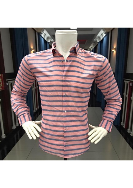 Klasik %100 Cotton Uzun Kollu Terletmeyen Kışlık 2 Renkli Çizgili Gömlek (Regular Kalıp) modelleri