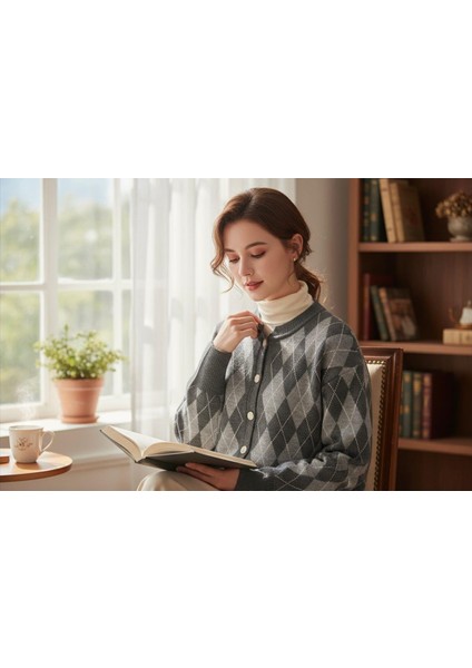 Şardonlu Pamuklu Baklava Desen Hırka (38-48 Beden) modelleri