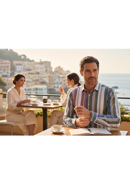 Klasik %100 Cotton Uzun Kollu Terletmeyen Kışlık 2 Renkli Çizgili Gömlek (Regular Kalıp) fiyatları