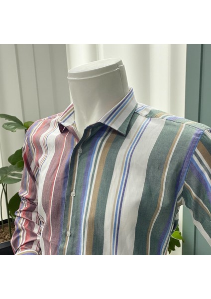 Klasik %100 Cotton Uzun Kollu Terletmeyen Kışlık 2 Renkli Çizgili Gömlek (Regular Kalıp) modelleri
