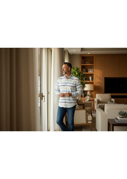 Klasik %100 Cotton Uzun Kollu Terletmeyen Kışlık 2 Renkli Çizgili Gömlek (Regular Kalıp) fiyatları