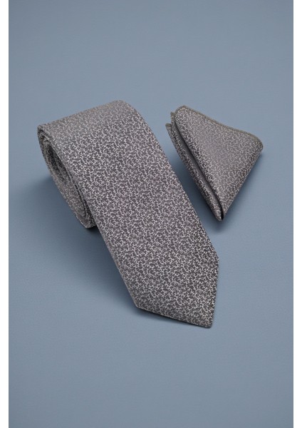 Mikro Desen Gri Kravat & Mendil