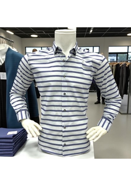 Klasik %100 Cotton Uzun Kollu Terletmeyen Kışlık 2 Renkli Çizgili Gömlek (Regular Kalıp) modelleri
