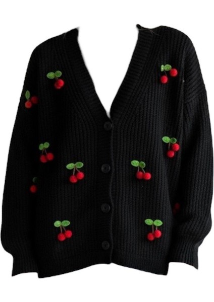 Triko Kiraz Detaylı Cotton Angora Yünlü Uzun Kollu Kazak modelleri