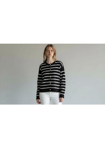 Triko Angora Cotton Çizgili Yünlü Uzun Kollu Hırka fiyatları