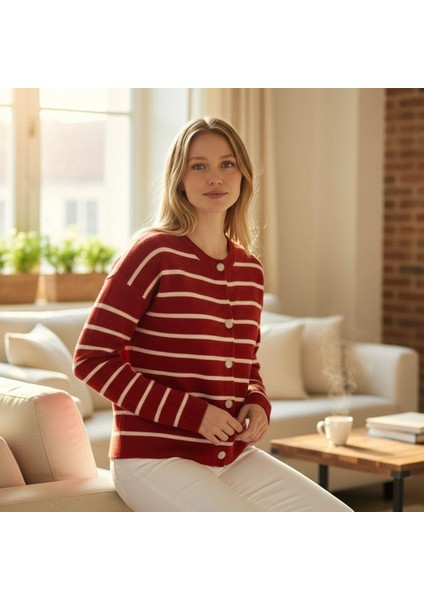 Triko Angora Cotton Çizgili Yünlü Uzun Kollu Hırka fiyatları