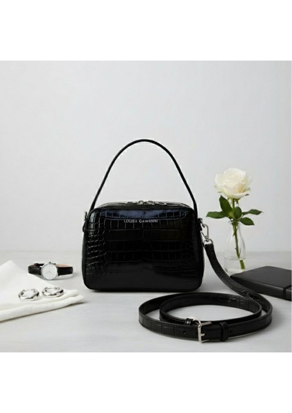 Croco Desenli Siyah Kutu El Çantası