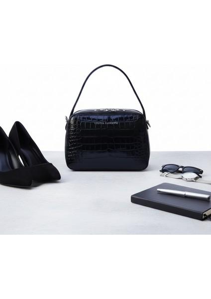 Croco Desenli Siyah Kutu El Çantası modelleri