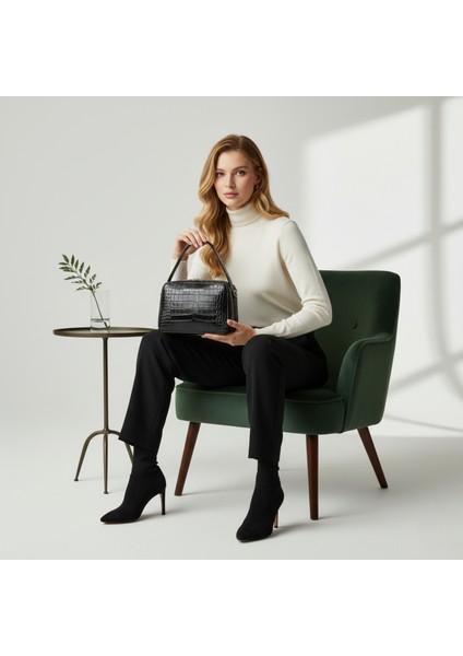 Croco Desenli Siyah Kutu El Çantası indirimleri