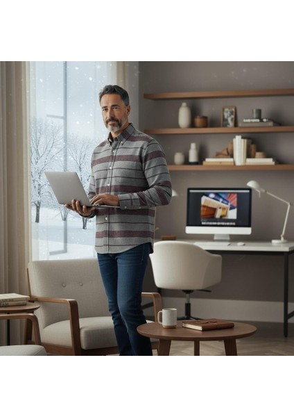 Klasik %100 Cotton Uzun Kollu Terletmeyen Kışlık 2 Renkli Çizgili Gömlek (Regular Kalıp) fiyatları